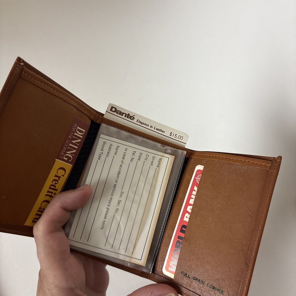 Vintage Dante Mens Brown Solid Trifold Wallet Credit Card Slots full grain cowhi